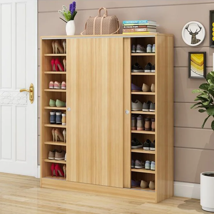 Modern shoe cabinet sliding door shoe cabinet large wooden shoe rack design cabinet