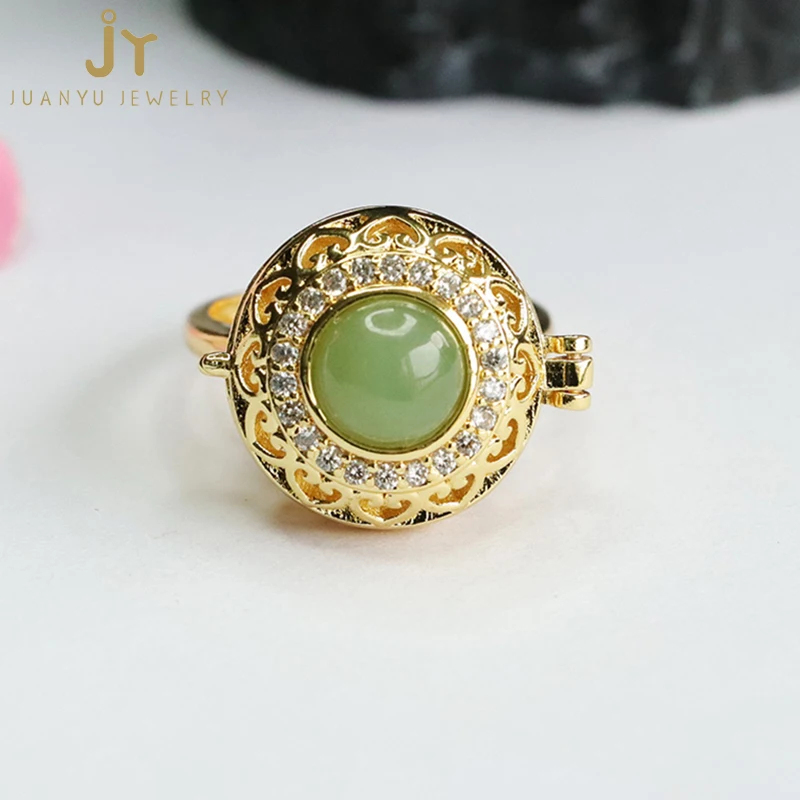 Open Top Natural Stone Jasper Rings For Women Heart Shape Gold Plated Copper Rings Jewelry Stone High Quality Hetian Jade Rings