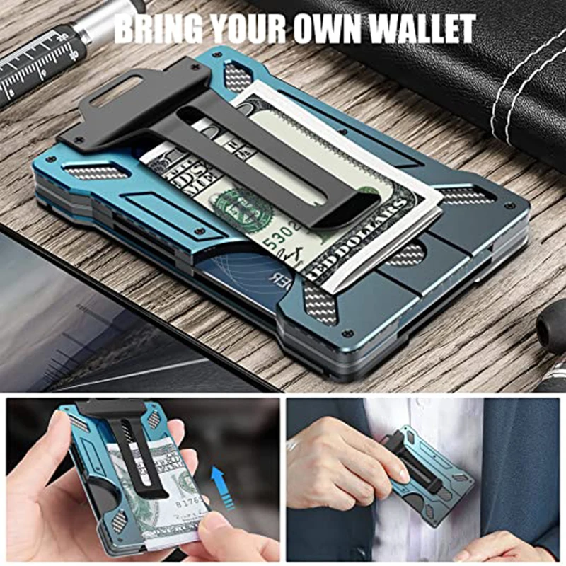 Mini Aluminium Wallet Card Holder Slim Smart Wallet Key Wallets for Men with Clear Window ID Badge