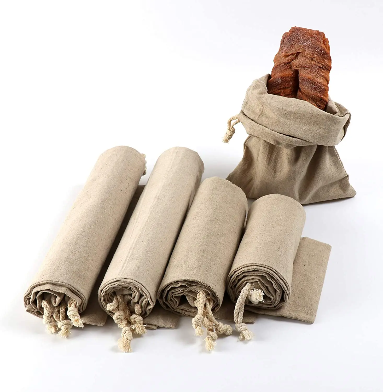 Reusable Food Storage 100% Hand-printed Natural Flax bread linen bag