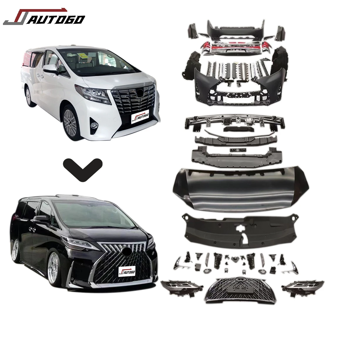 New Design Body Kits For Toyota Alphard/Vellfire 15-22 Change to Lexus LM Style PP+ABS Material Bumper assembly with Lamp