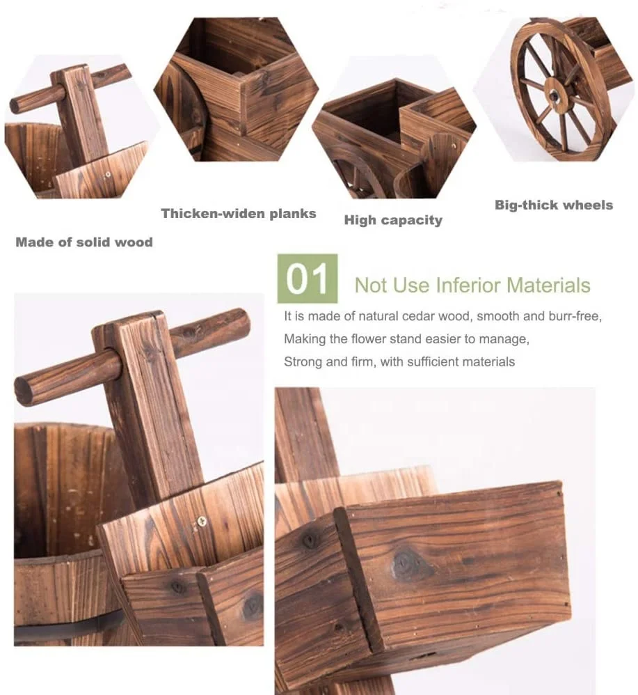 Wheelbarrow Planter Pot Wooden Wagon Planter Flower Cart with Wheels Garden Backyard Planter Decorative Wagon  Jardin Decorative