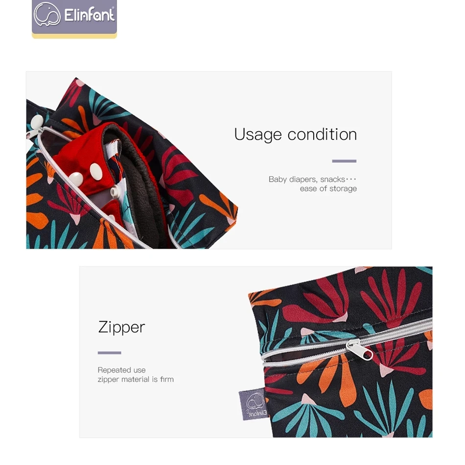 Elinfant Customized Waterproof 18*25cm Mini Size Single Zipper Pocket Digital Print Tote Baby Cloth Diaper Wet Bag Easy Carry