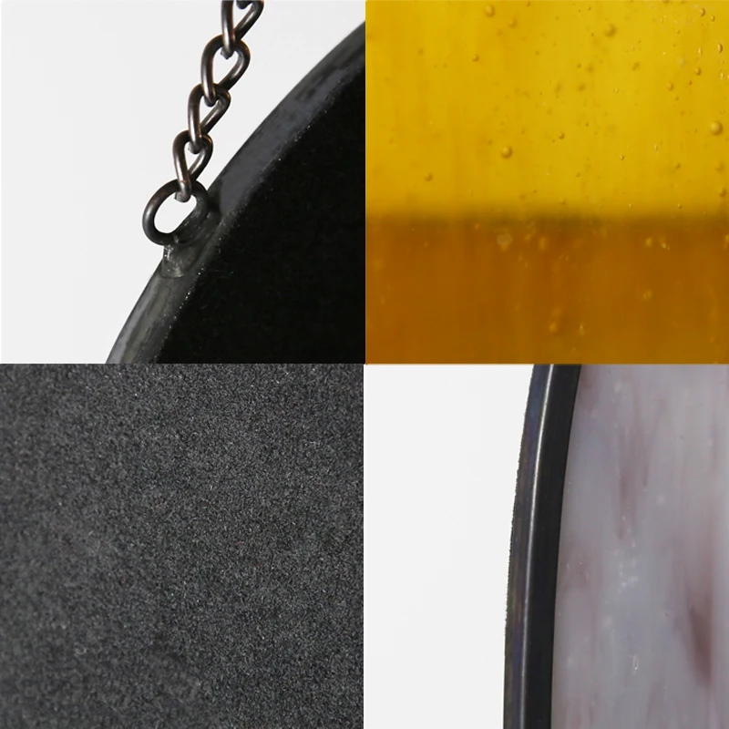 Vintage oval Blue orange and brown  inlad metal wall hanging mirror with chain