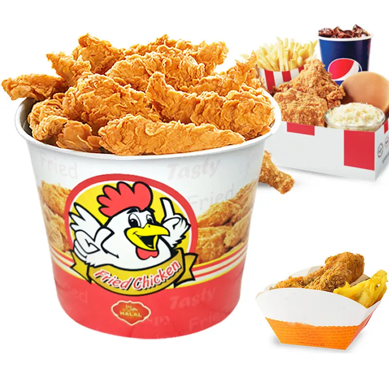 Factory Direct Sale Custom Popcorn Buckets Chicken Leg Wing Fries Family Bucket Paper Food Fried Fires Chicken Buckets