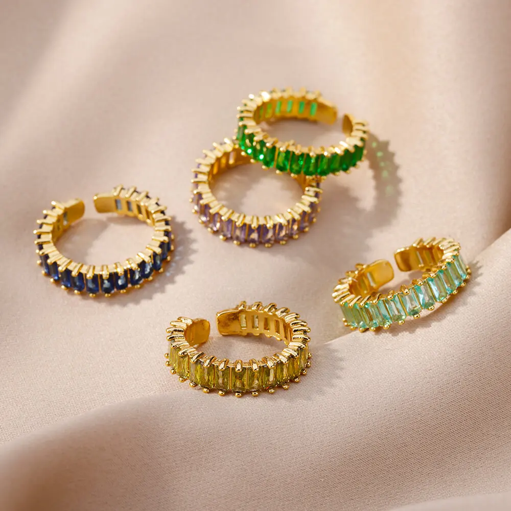 Luxury Fashion Blue Red Purple Yellow Cubic Zirconia Ring Diamond Women Girls