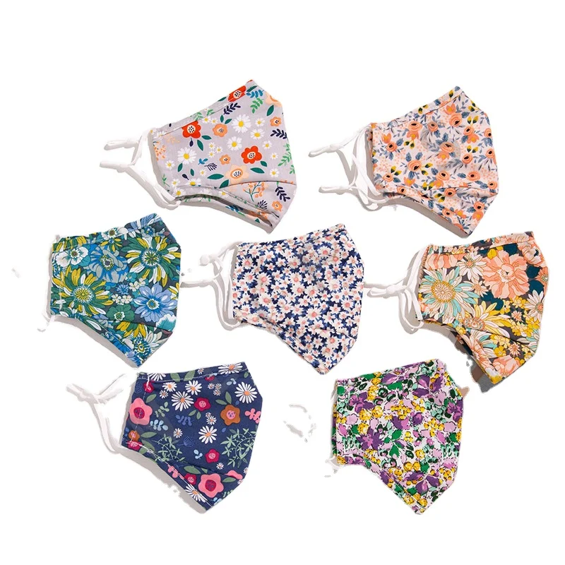 2021 Hot sale floral pattern dust proof cotton fabric face maskes reusable washable 3 layers cotton party mask