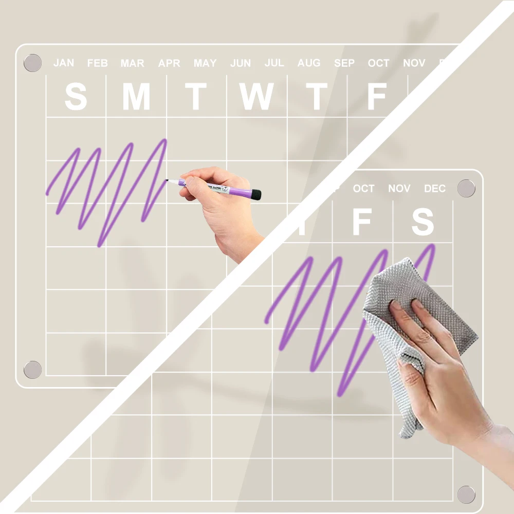 2023 High Quality Fridge Dry Erase Acrylic Whiteboard Daily Weekly Monthly Magnetic Calendar Plannner Memo Board