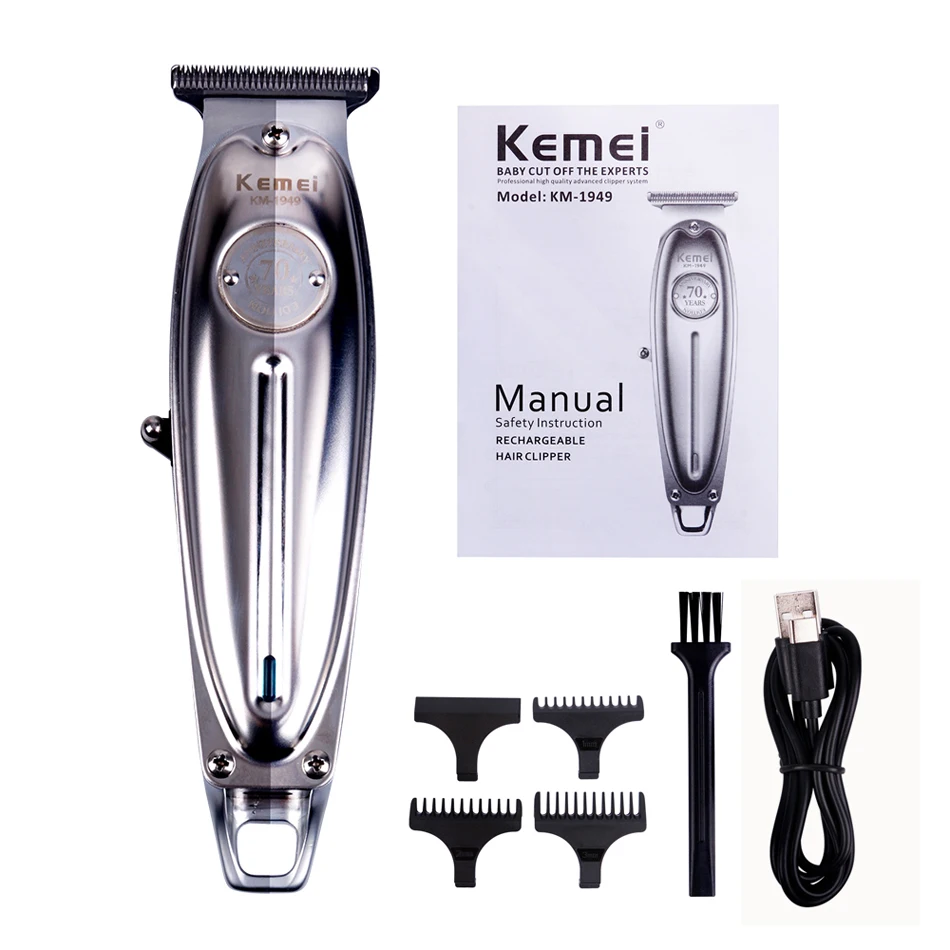 Kemei KM-1949 Профессиональная Мужская электрическая машинка для стрижки с низким уровнем шума T лезвие Парикмахерская Беспроводные Мини волос
