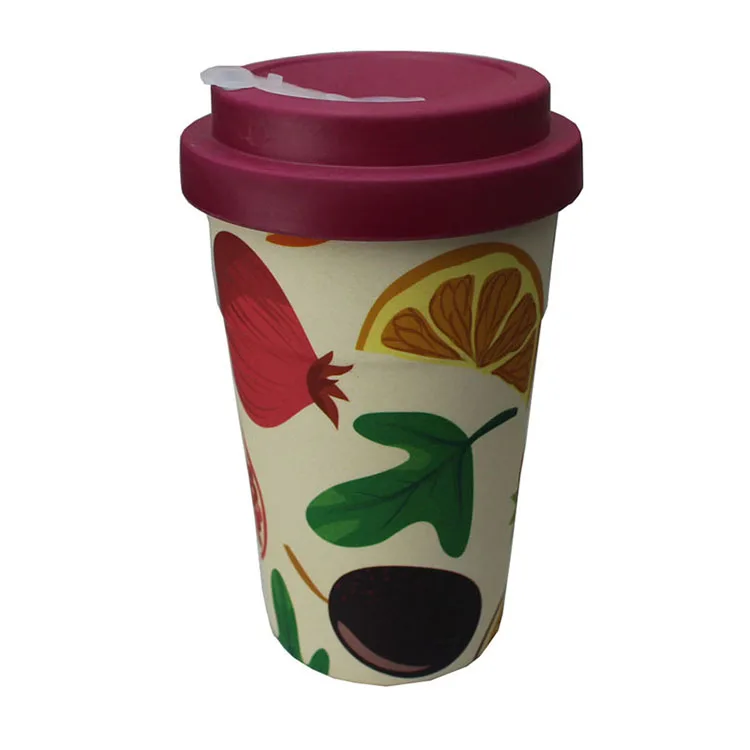 Eco-friendly reusable biodegradable bamboo fiber coffee tea cup with bamboo fiber cup lid