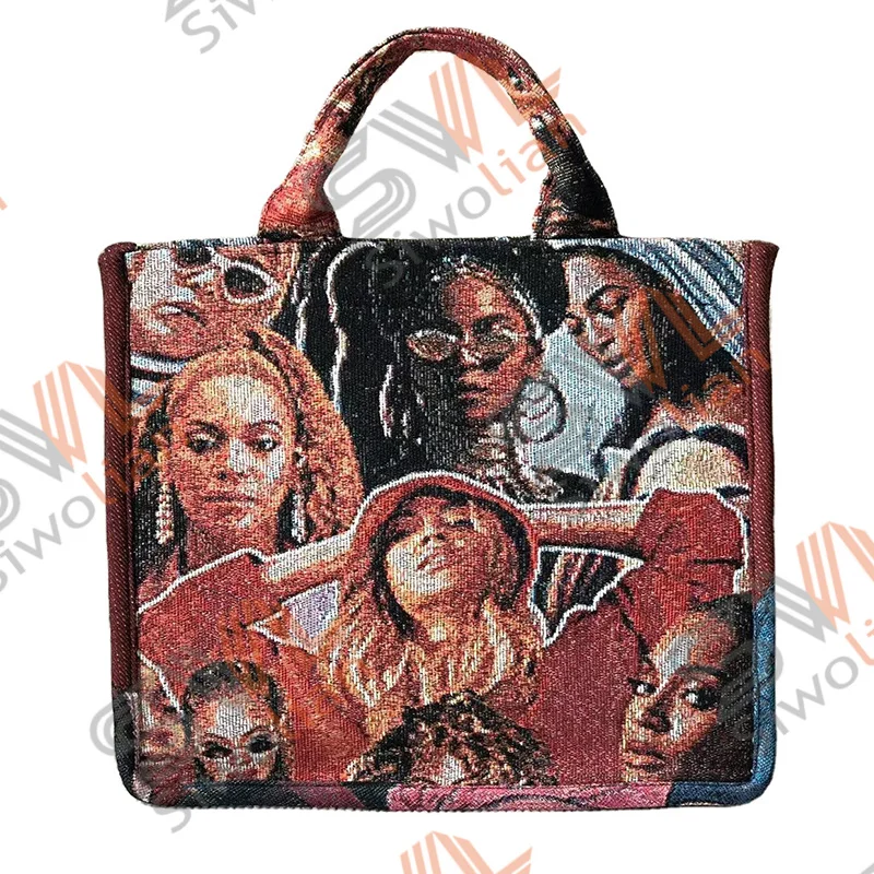 High fashion Tapestry fabric Woman Custom tote bags woven tapestry shopping bag tote bag with pocket and zipper