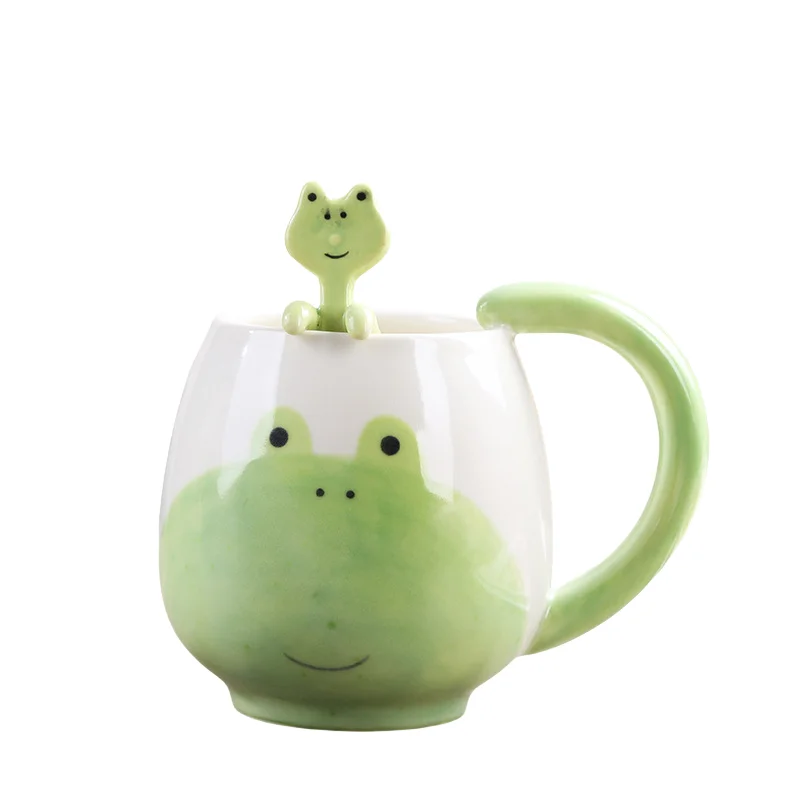 GZYSL Custom Logo Japanese Style Cartoon Animal Ceramic Mug with 3D Frog Lid  Porcelain Animal Milk Cup Ceramic Coffee Mug