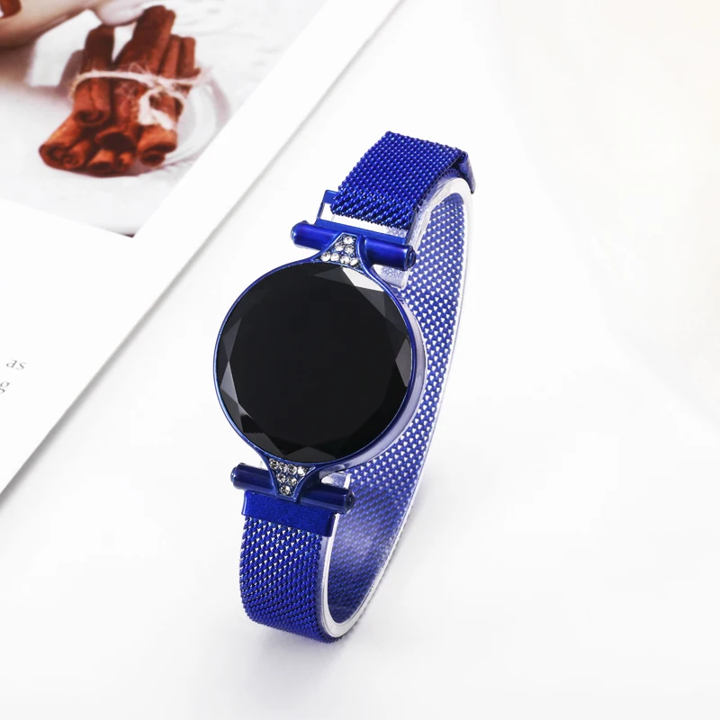 Tiktok girl fashion leisure circular LED touch screen magnetic drill magnetic watch strap electronic stone watch SB12