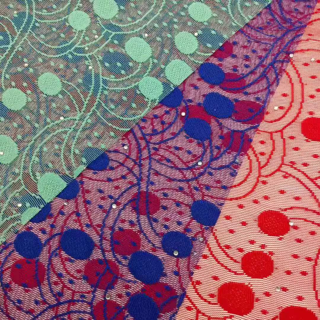 Factory manufacture various popular product tricot fabric super poly tricot mesh lace cord lace fabric