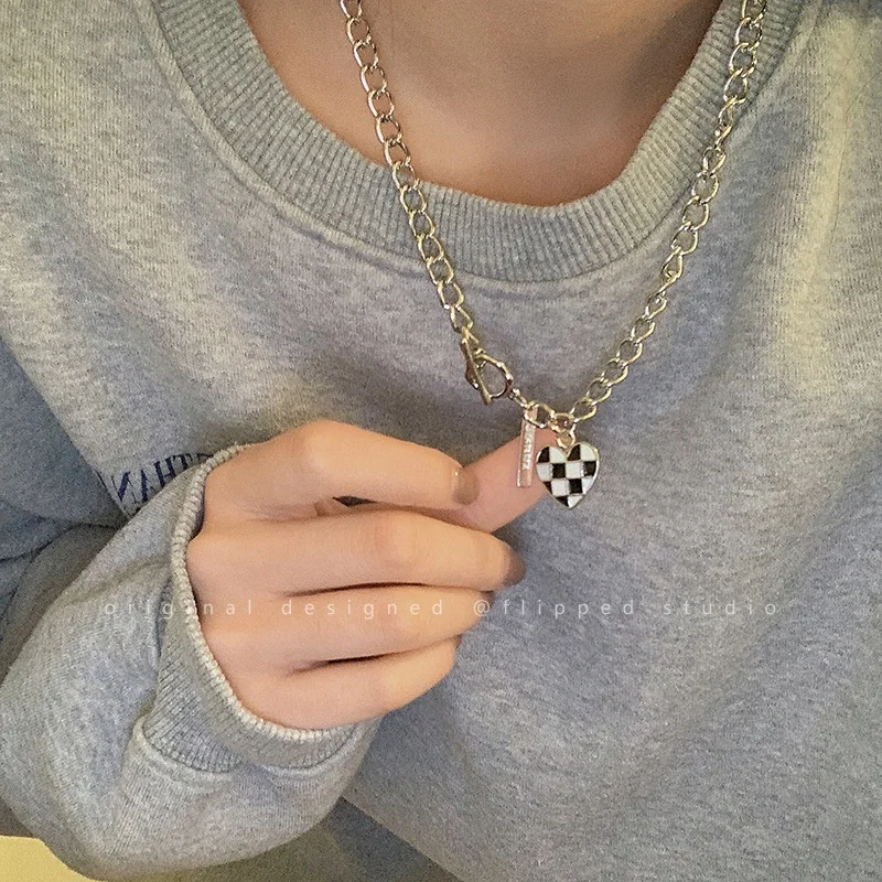 Checkerboard Heart Love Chic Necklace For Women Men Lego Elements Friendship Necklaces Jewelry Birthday Accessories