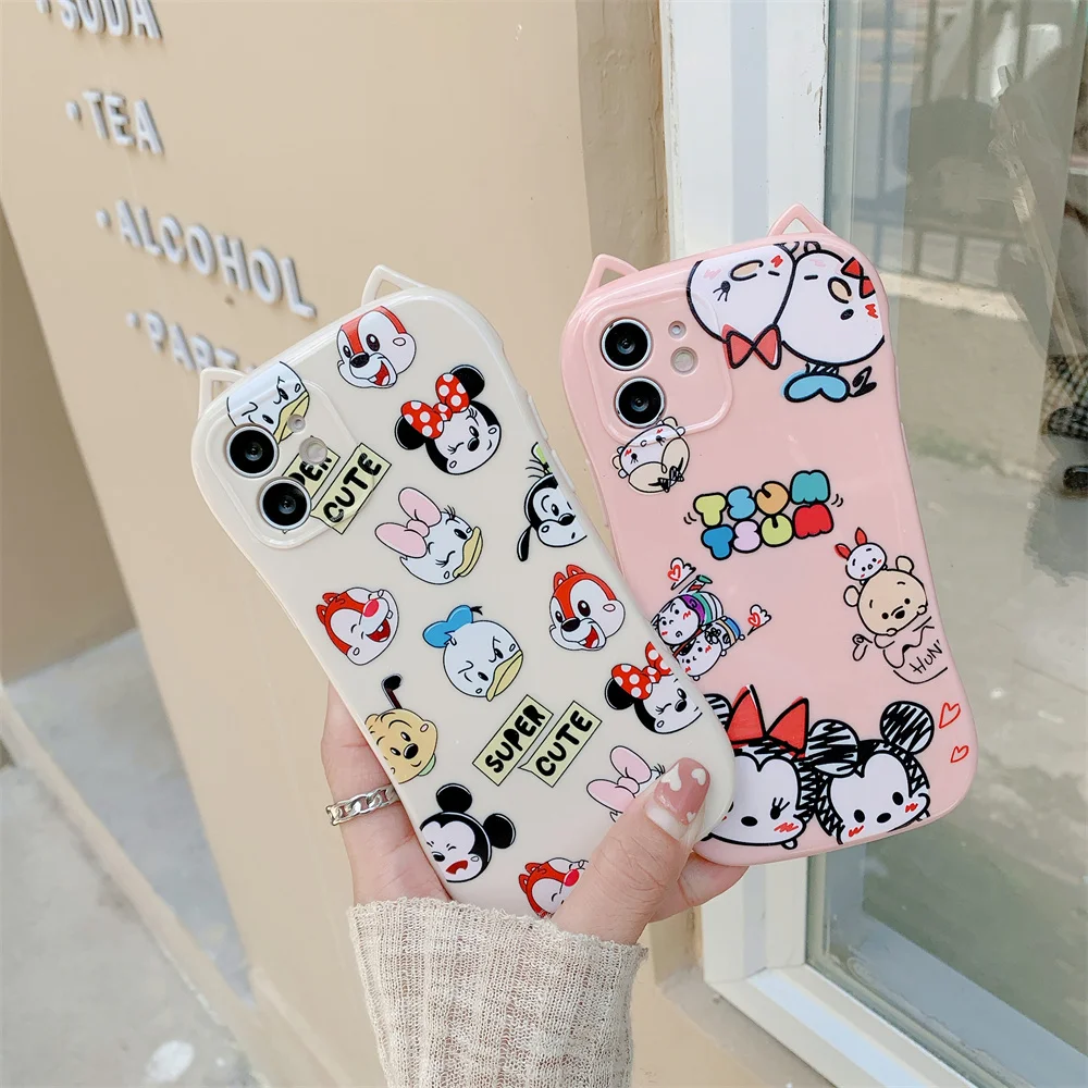 Kawaii Pink 3D Cat Ear Cartoon Animals Soft Silicone Printing Mobile Cover Phone Case For iphone 11 12 13 Xs Xr 7 8