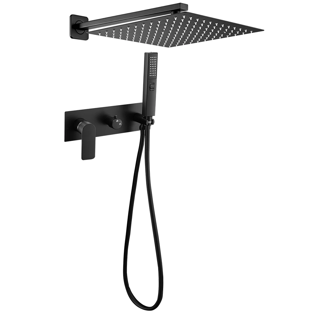 Luxury black in wall hotel bathroom hidden concealed rainfall square bathroom shower sets
