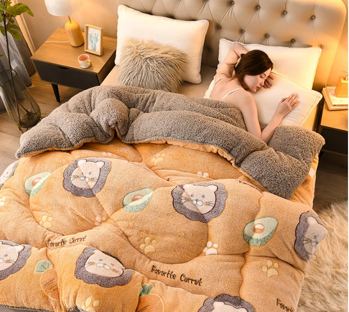 Lambs Wool Velvet Fur Comforter Sets Winter Quilts Cute Print Designs Hot selling