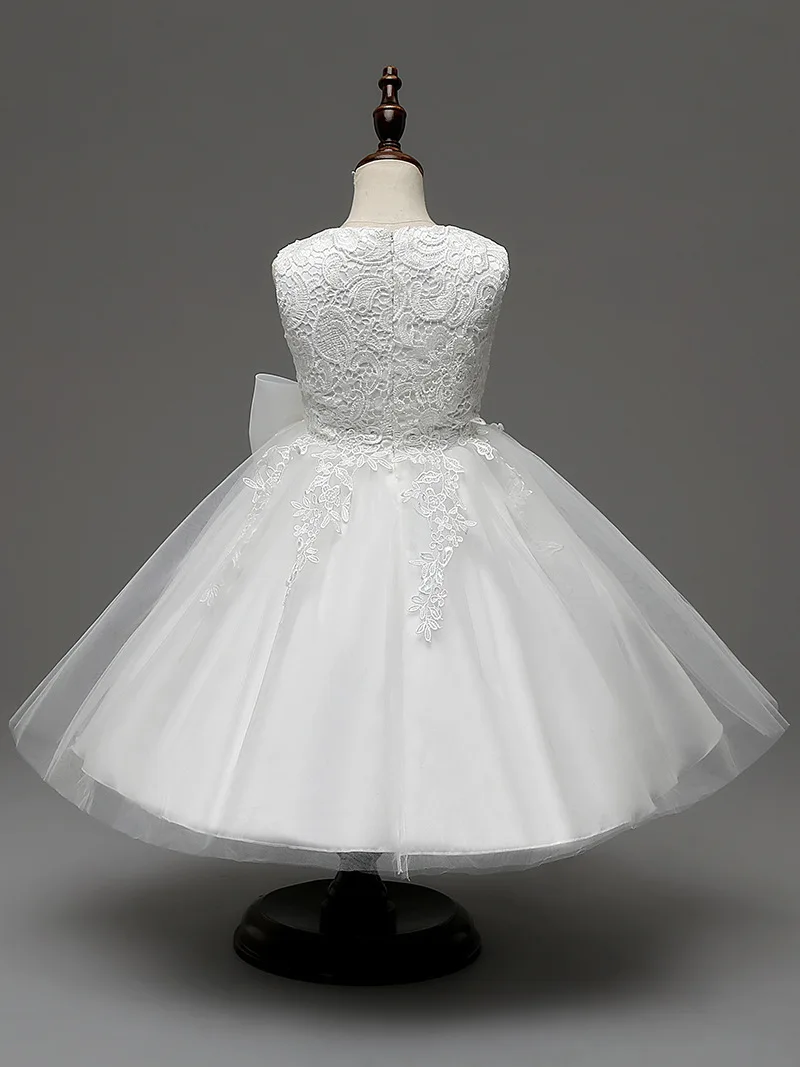 Sleeveless kid girl dress party pretty princess communion dress white