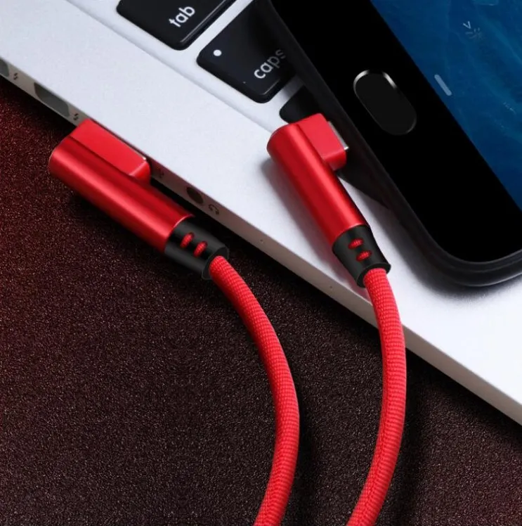 Fast Charge Data Cable  1m  Cotton 90 degree USB Cable usb charging