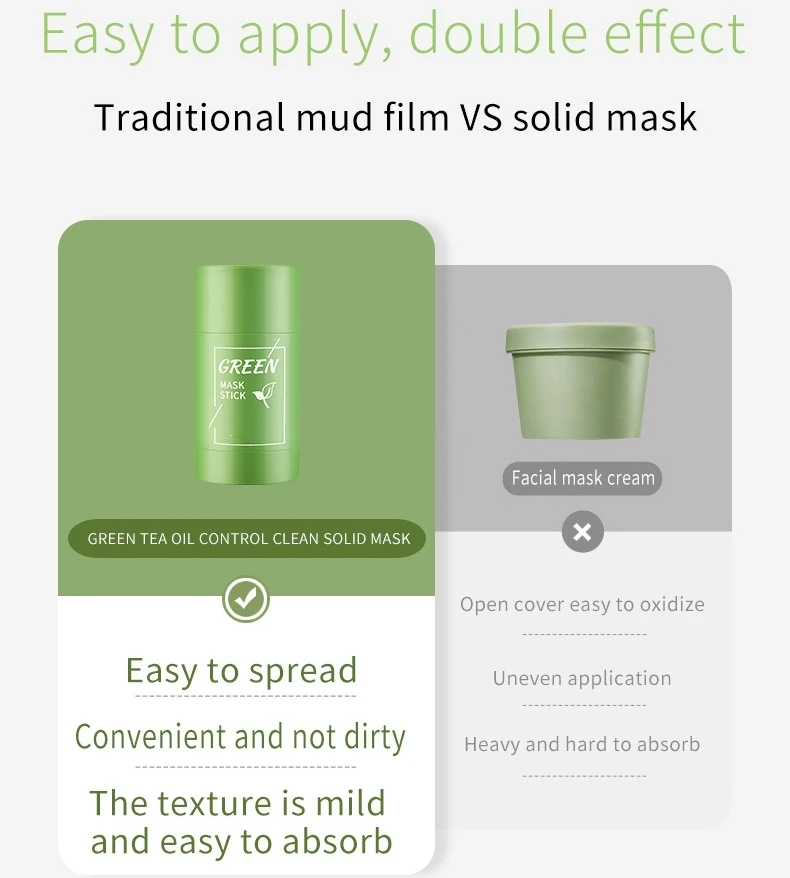 Clay Mask Stick Private Label Organic Face Stick Mask Green Tea Cleansing Facial Blackhead Remove Green Tea Mask Stick Mud