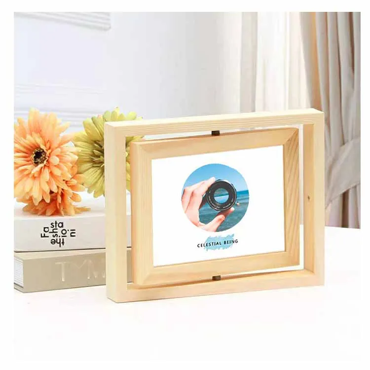 Creative Solid Wood 8-inch Nordic Double-sided Rotating Photo Frame Can Hold Two Photos Wooden Photo Frames