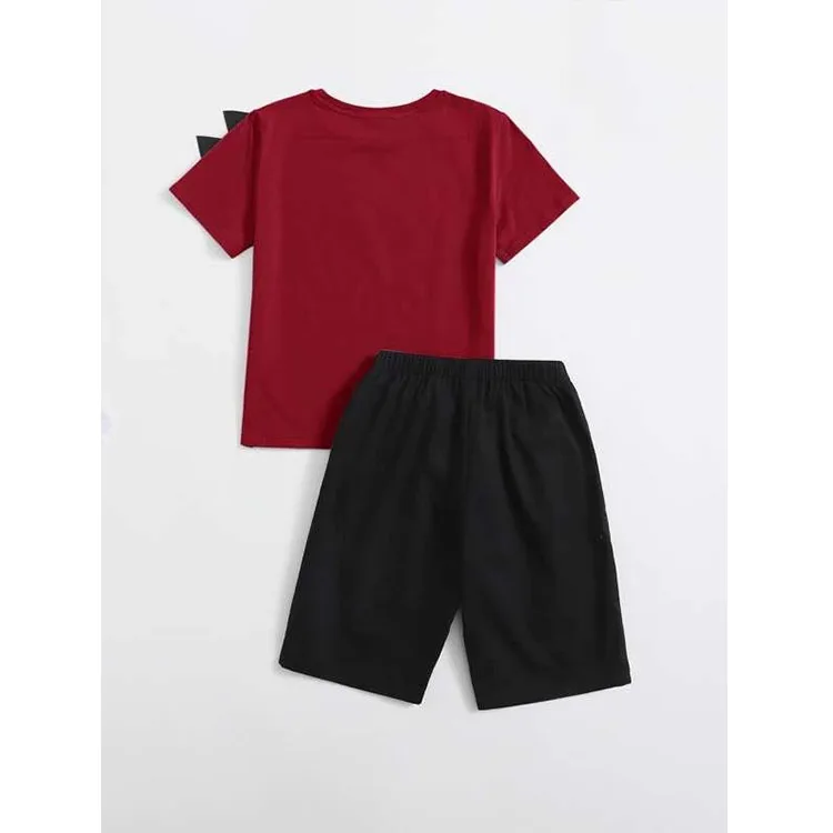 
Dinosaur Print Tee & Shorts Set Children Outfit Cotton Boys Suits Sets 