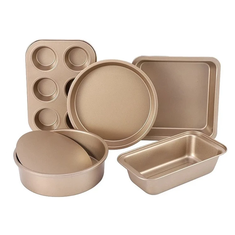 5Pcs Nonstick Bakeware Set Carbon Steel Cake Mold Pizza Pan Muffin Square Oven Baking Tray Bread Toast Box Baking Pans Sets