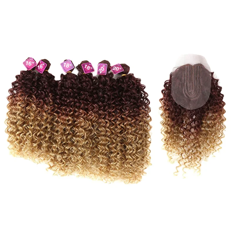 high quality premium fiber Lace Front Kinky Curly bundles ponytail long yaki drawstring brands blonde hair short synthetic weave