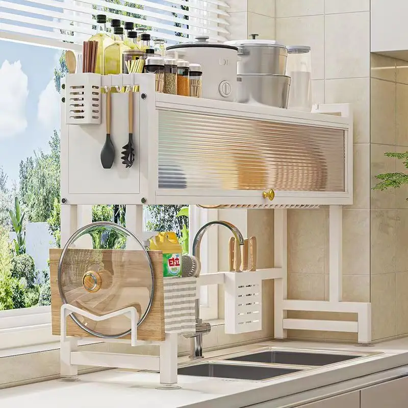 Luxury Metal Dish Drying Rack Door Functional Sink Storage Bowl Cup Plate Dish Drainer Shelf Kitchen Use with High Quality PC
