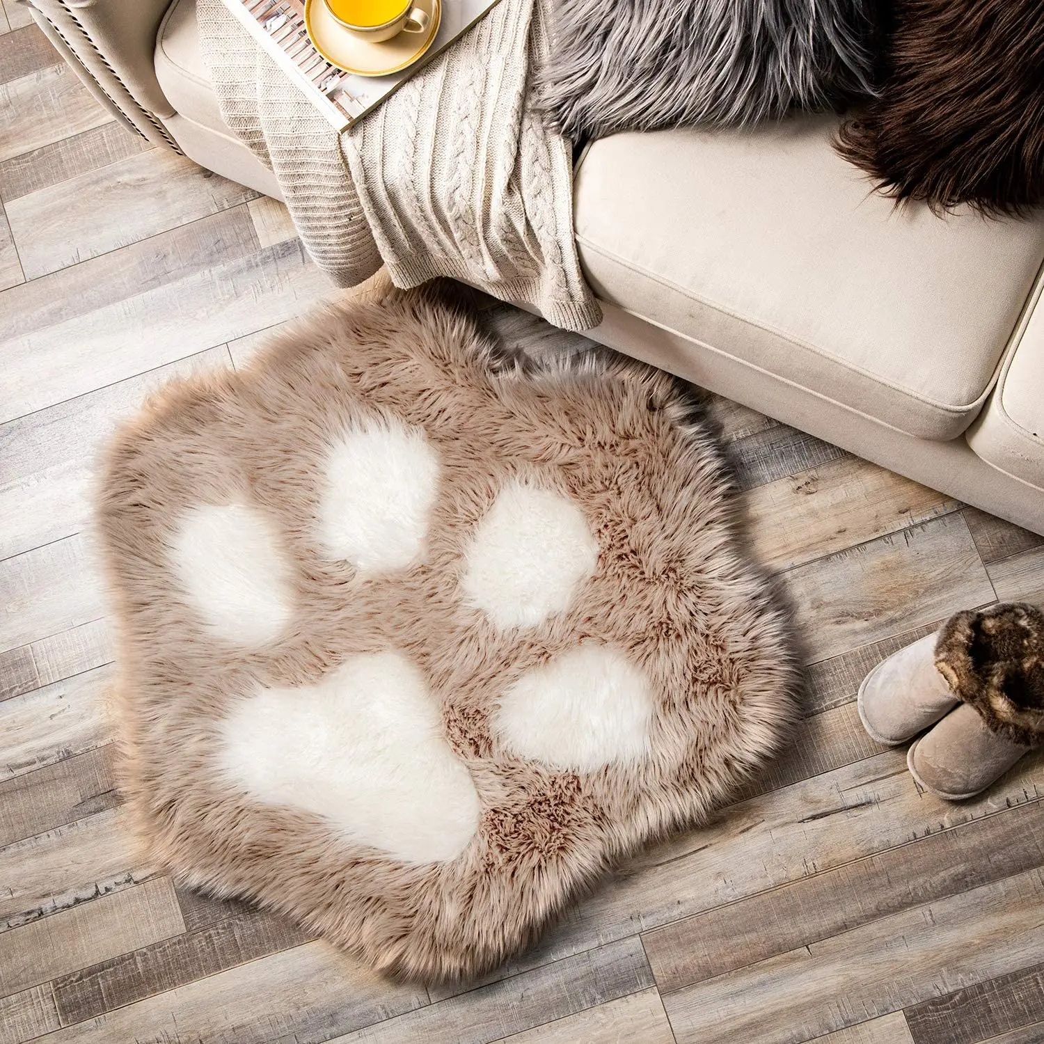 Home Deco Soft Fluffy Faux Fur Cat Paw Faux Sheepskin Fuzzy Kids Area Rug