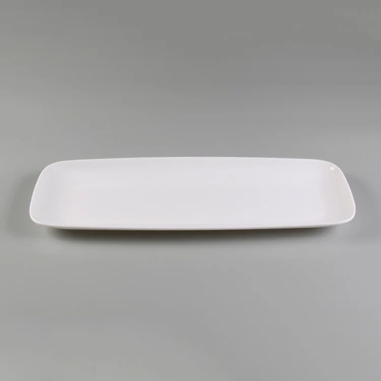 Restaurant Hotel Use White Plastic Melamine Long Rectangular Shape Serving Plate Wholesale
