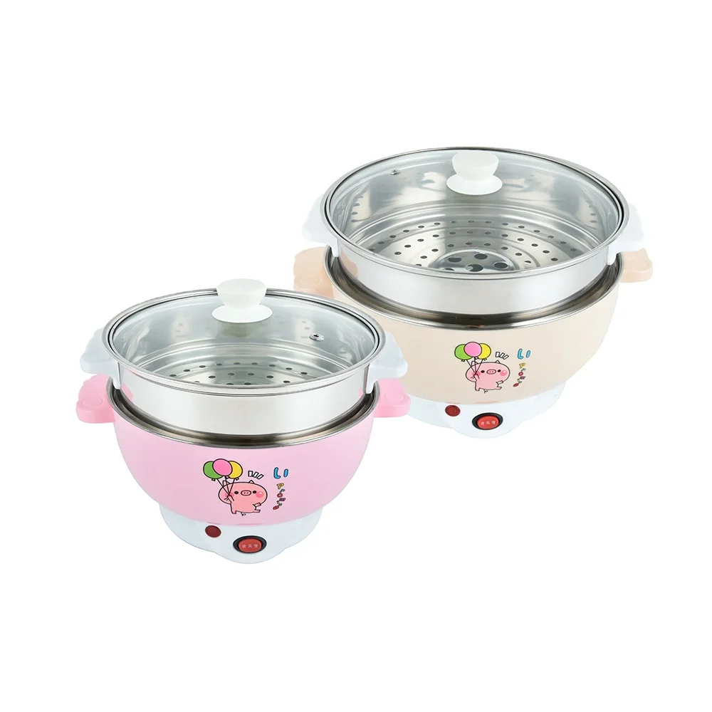 Portable Multi-function Student Colorful Mini Noodle Cooker Stainless Steel Electric Cooking Pot with Glass Lids