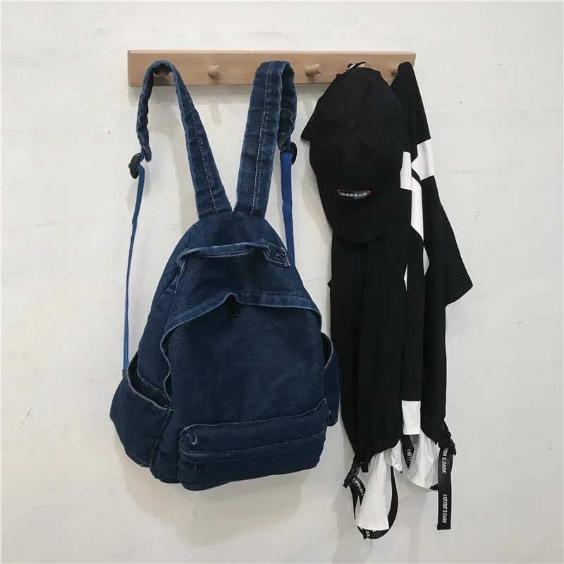 Fashion Lightblue Dark blue Jeans Outdoor Bag Travel School Bag Denim Women Mens Backpack