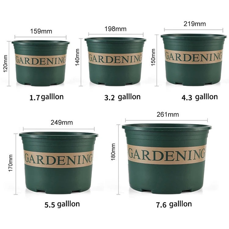 
Agricultural Greenhouse Black Green Printing Gallon Pot Thickened Plastic Flower Pot Squat Low and Wide Gallon Pot 