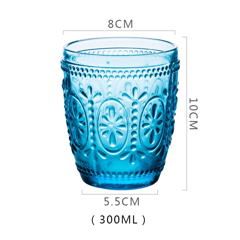 European Style Glass Creative Retro Embossed Pattern Color Crystal Water Cup Breakfast Milk