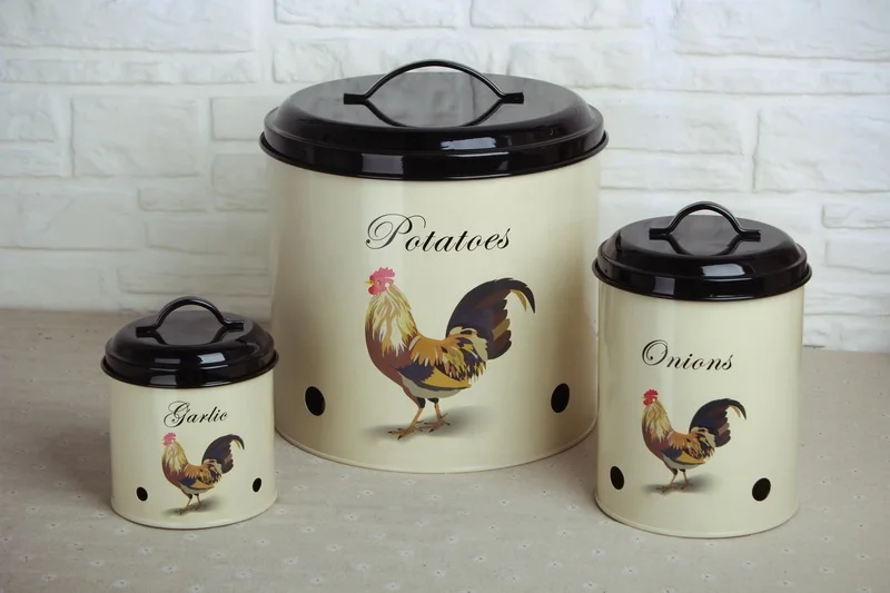 Kitchen Counter Metal Bread Bin and 5pcs Airtight Tea Coffee Sugar Canister Set
