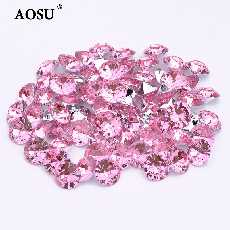 AOSU Fashion 1.5mm-12mm Round Diamond Strass Non Hotfix Crystal AB Stone Acrylic Pointback Rhinestones For Dress