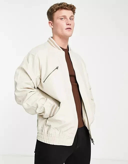 Throw-on appeal Baseball collar Zip fastening Raglan sleeves  faux leather bomber jacket