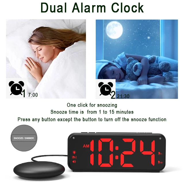 Super Loud Wake Up Vibrator Digital Alarm Clock with Bed Shaker for Heavy Sleepers Hearing Impaired Deaf Teens