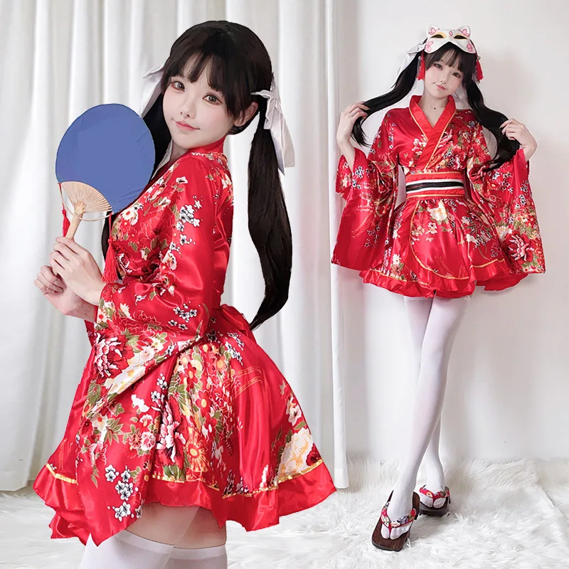 Halloween japanese dress traditional kimono cosplay clothing summer breeze printing improved bathrobe kimono ladies suit