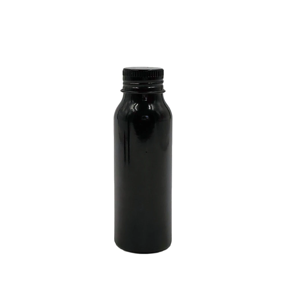 30ml 80ml Cosmetic Packing Glossy Black Aluminum Bottle with Black Plastic Sprayer/screw Lid