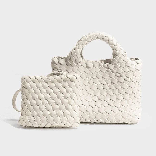 Fashion Ladies Bag Designer Mini Size Two Piece Set Vegan Leather Woven Tote Hand Bag Clutch Purse