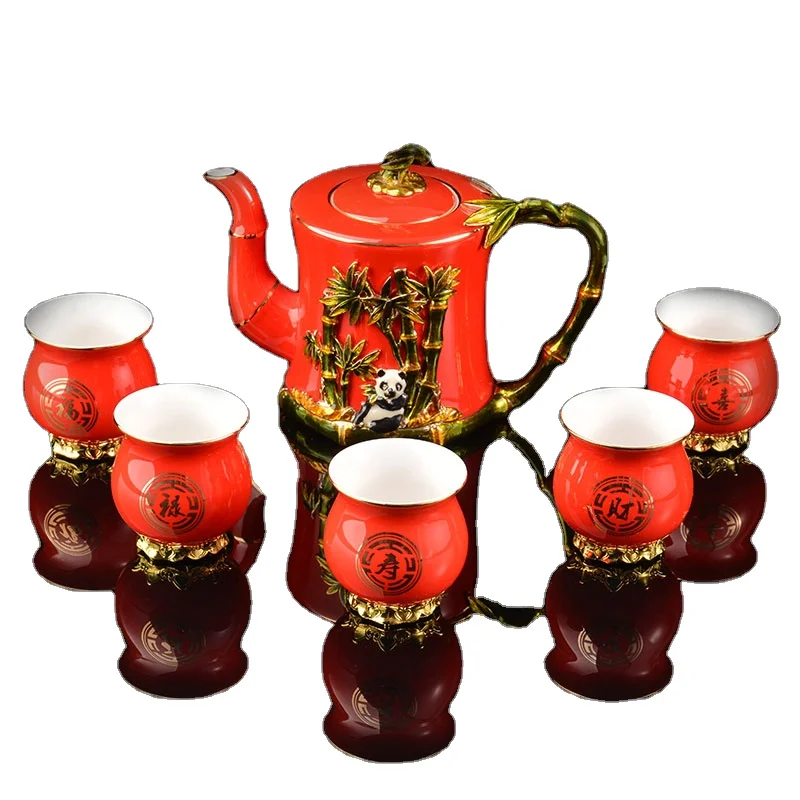 New design Hot sale Coffee Tea Cup Mug Tea Pot Set Ceramic Gift And Enamel Panda and Bamboo Top Class Customized