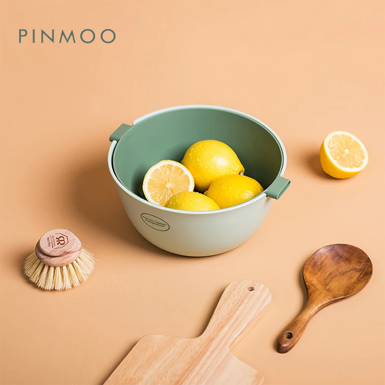 Pinmoo Design Kitchen Supplies Double Layer Vegetables Fruit Drain Storage Basket Washing Cleaning Tools