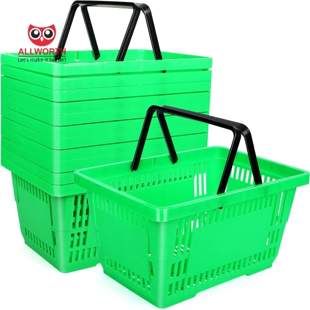 China Made 100% Recyclable Colorful Stacking Foldable Plastic Shopping Handle Basket