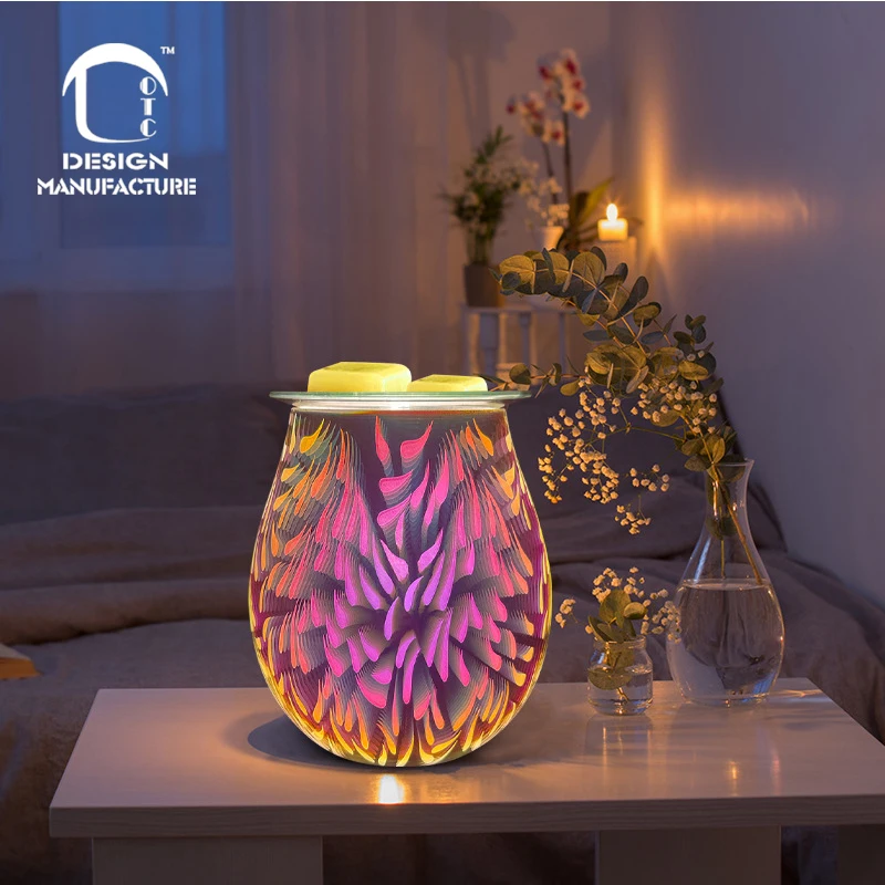 low price 3D Glass Electric Oil Warmer Wax Tart Burner Perfect Aroma Decorative Lamp