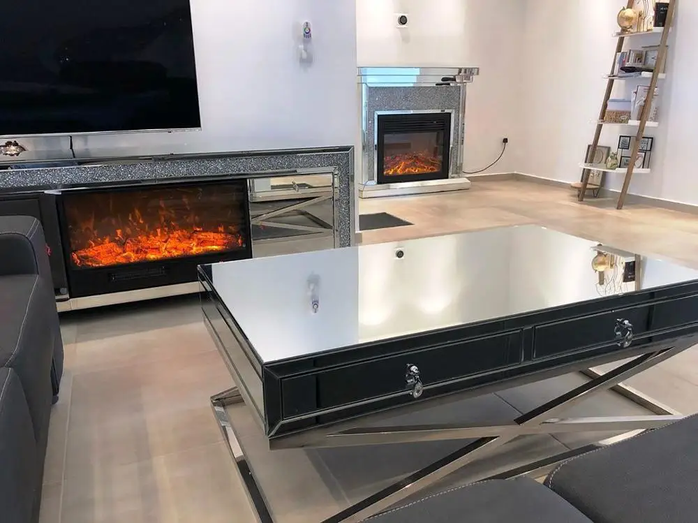 Modern Decorative Sparkle Crushed Diamond Mirrored Fireplace Other Fireplaces Indoor Decoration With Remote Control Freestanding