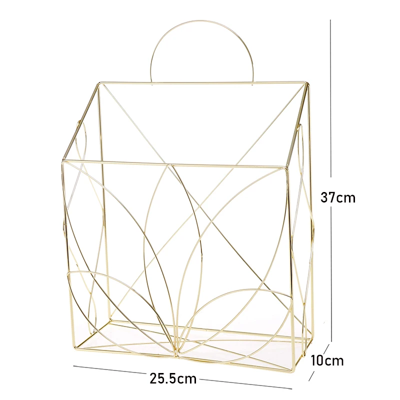 Office Supplies Portable Desk Organizer Storage Baskets Gold Metal Wire Wall Mounted Hanging Baskets File Magazine Rack Holder