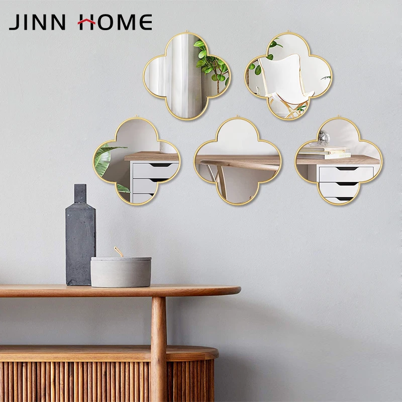 Роскошные Дизайнерские зеркала Jinnhome с золотым клевером набор из 5 декоративных зеркал для украшения стен декор квартиры искусство металлической цепочкой
